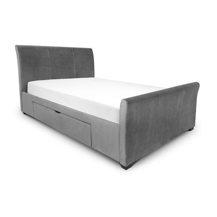 Capri Dark Grey Velvet Bed With Two Drawers Double - Click Image to Close